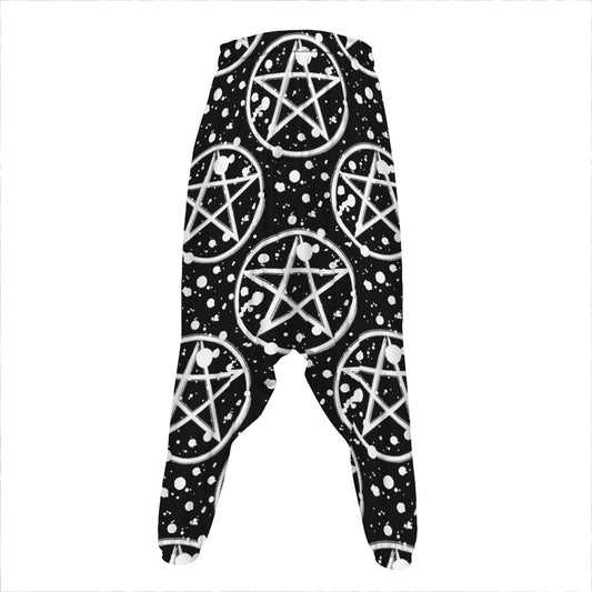 Black And White Wicca Pentagram Print Hammer Pants