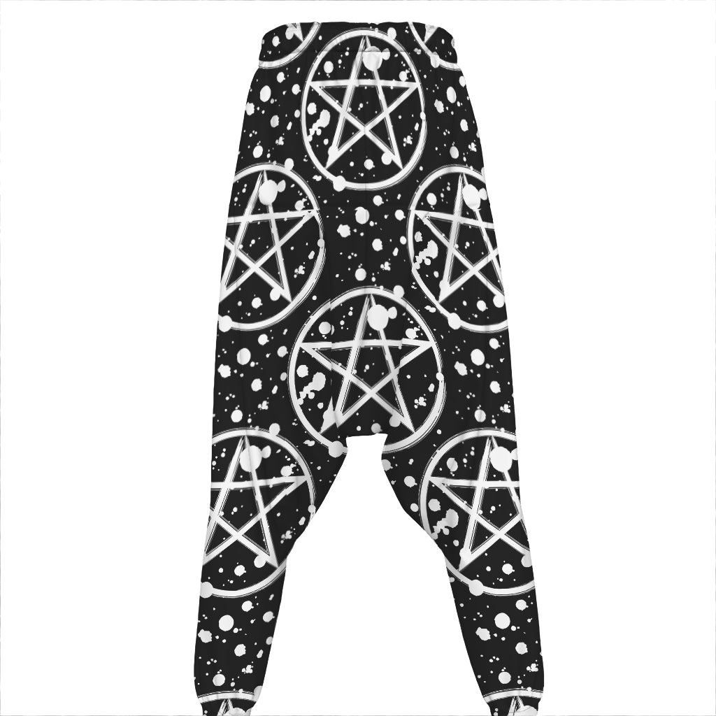 Black And White Wicca Pentagram Print Hammer Pants