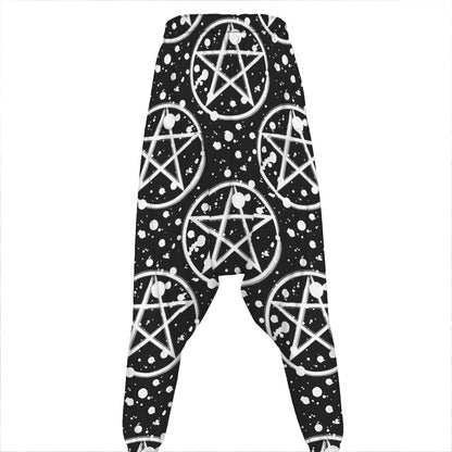 Black And White Wicca Pentagram Print Hammer Pants