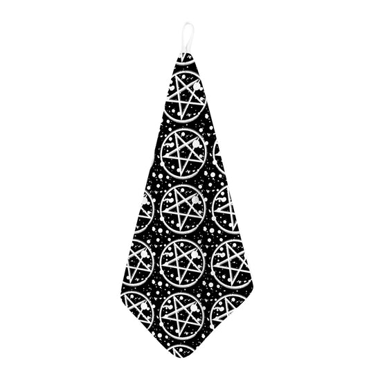 Black And White Wicca Pentagram Print Hand Towel