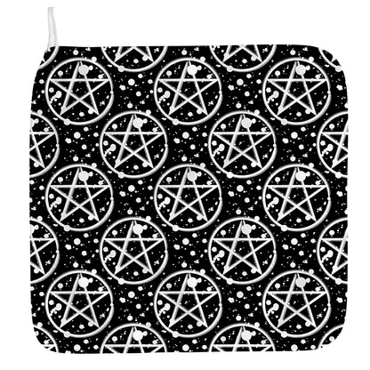 Black And White Wicca Pentagram Print Hand Towel