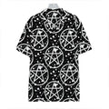 Black And White Wicca Pentagram Print Hawaiian Shirt