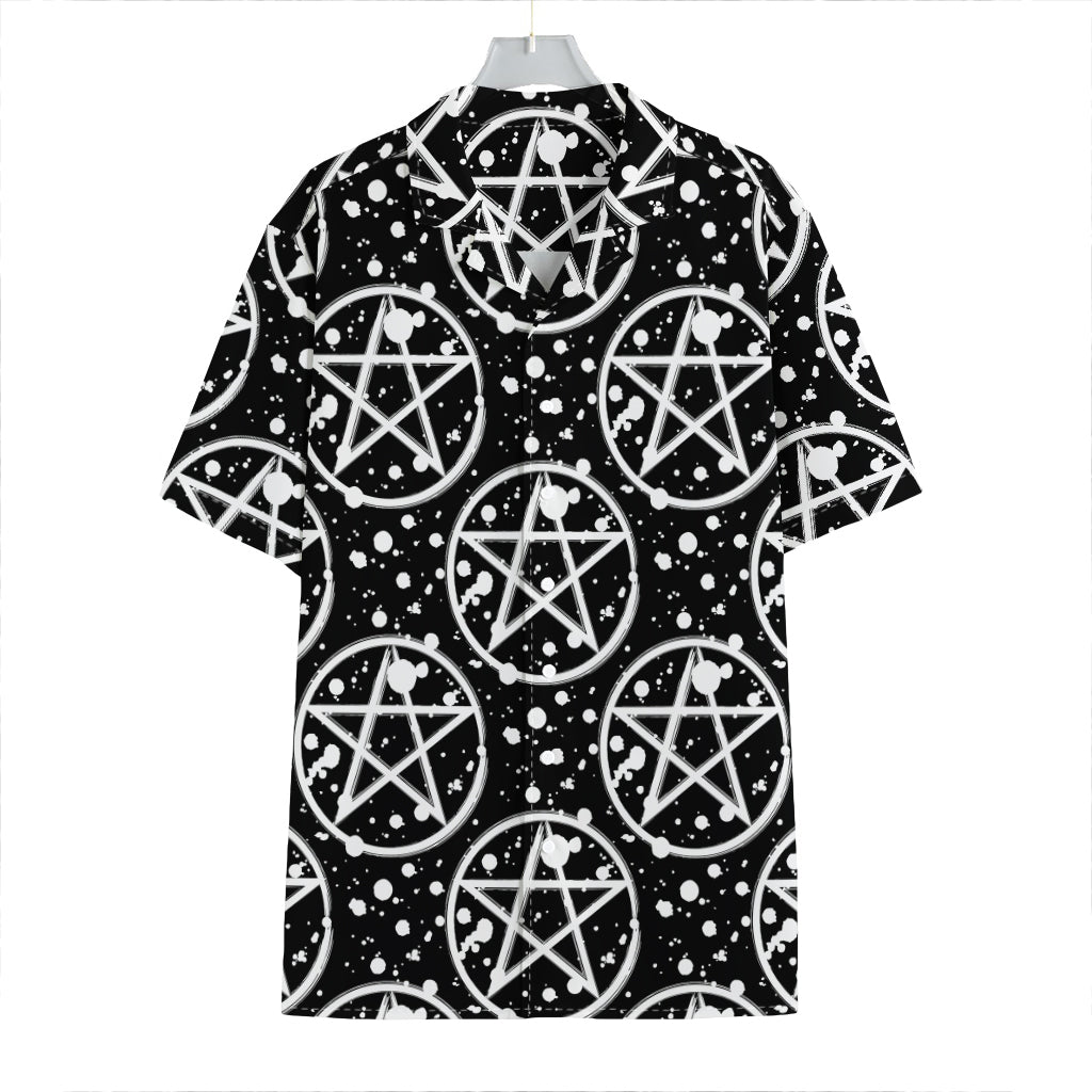 Black And White Wicca Pentagram Print Hawaiian Shirt