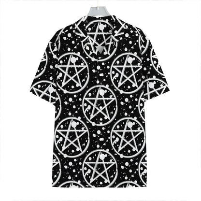 Black And White Wicca Pentagram Print Hawaiian Shirt