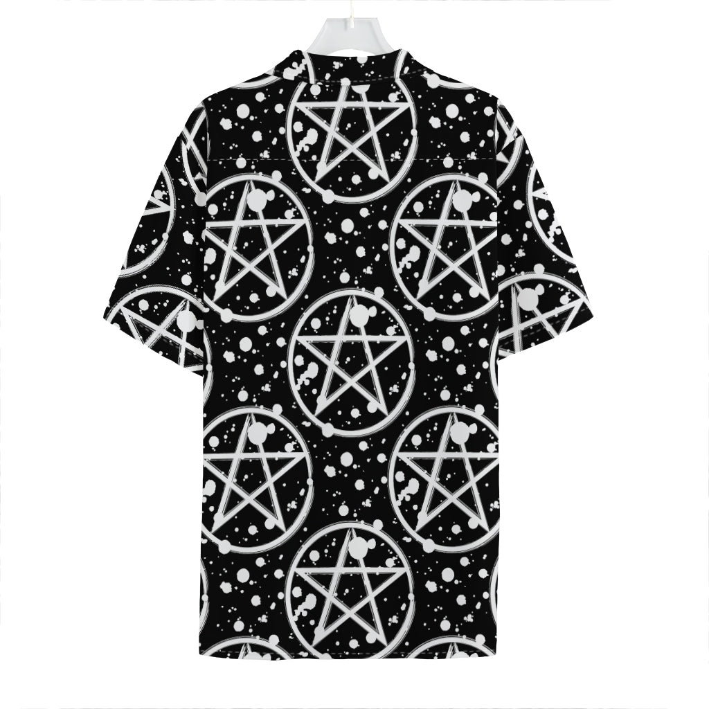 Black And White Wicca Pentagram Print Hawaiian Shirt