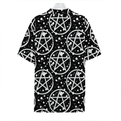Black And White Wicca Pentagram Print Hawaiian Shirt
