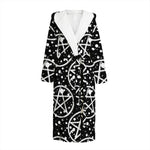Black And White Wicca Pentagram Print Hooded Bathrobe