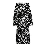 Black And White Wicca Pentagram Print Hooded Bathrobe