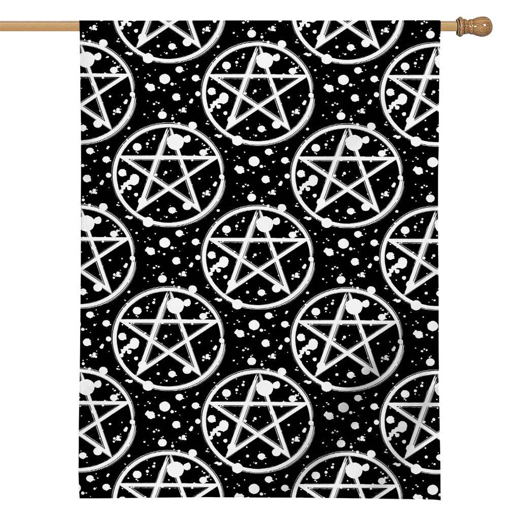 Black And White Wicca Pentagram Print House Flag