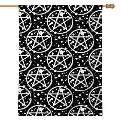 Black And White Wicca Pentagram Print House Flag