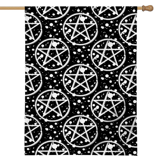 Black And White Wicca Pentagram Print House Flag