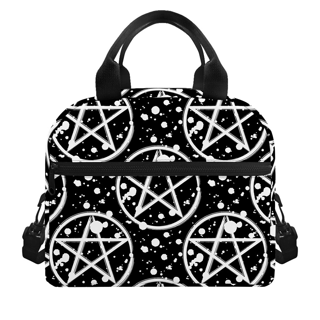 Black And White Wicca Pentagram Print Insulated Lunch Bag