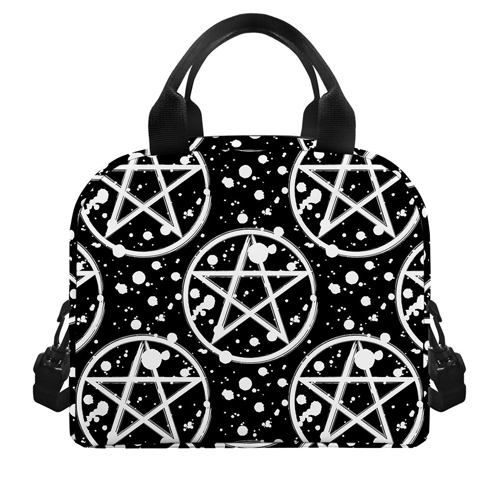 Black And White Wicca Pentagram Print Insulated Lunch Bag