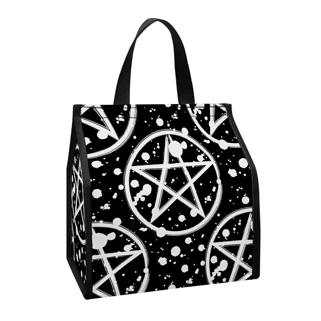Black And White Wicca Pentagram Print Insulated Lunch Tote