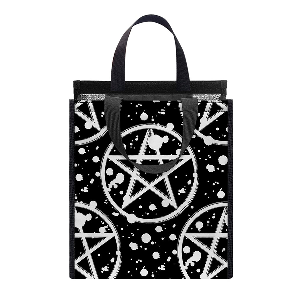 Black And White Wicca Pentagram Print Insulated Lunch Tote