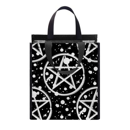 Black And White Wicca Pentagram Print Insulated Lunch Tote