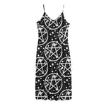 Black And White Wicca Pentagram Print Jersey Midi Cami Dress