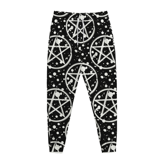 Black And White Wicca Pentagram Print Jogger Pants
