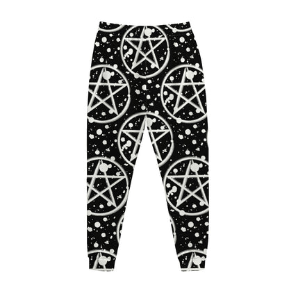 Black And White Wicca Pentagram Print Jogger Pants