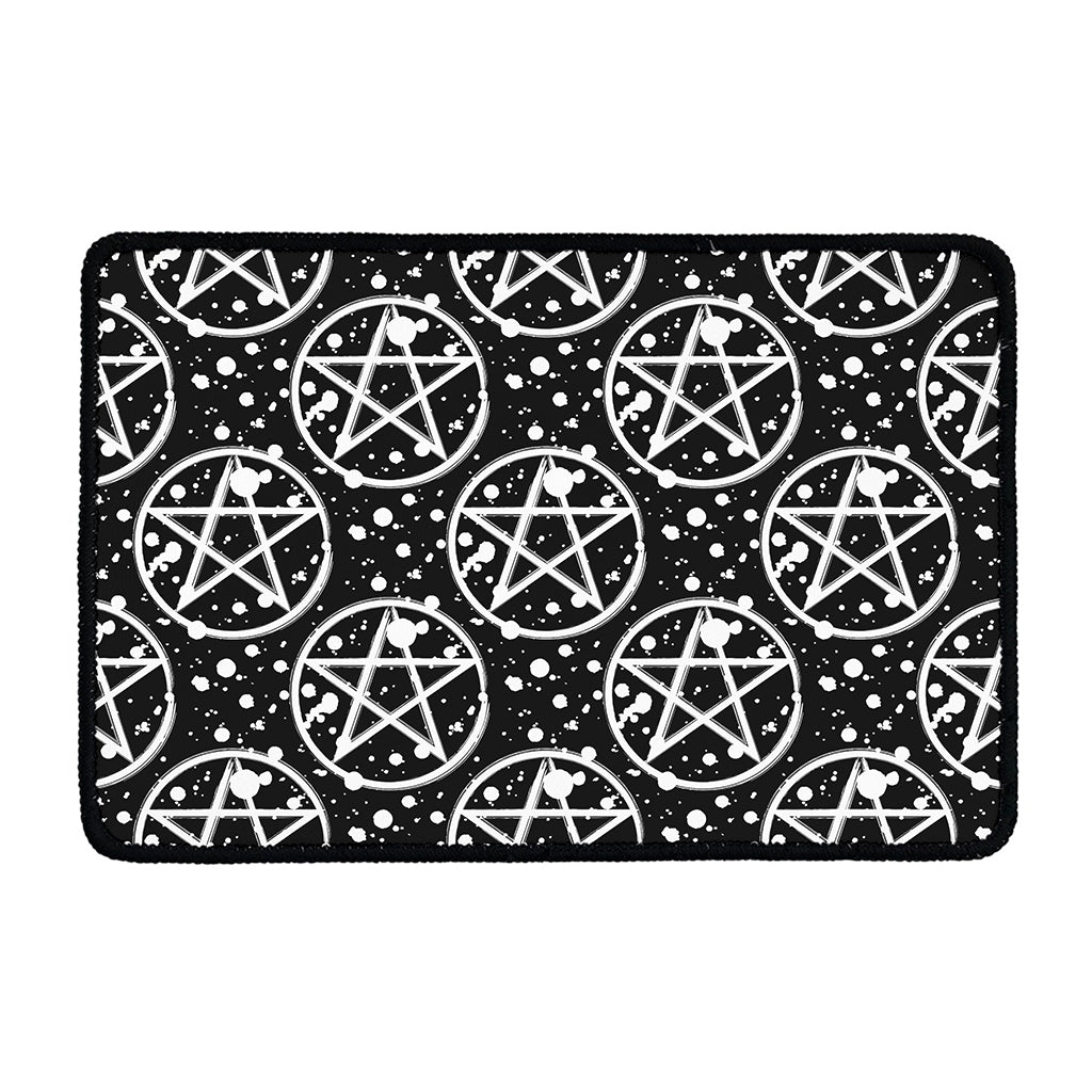 Black And White Wicca Pentagram Print Kitchen Mat