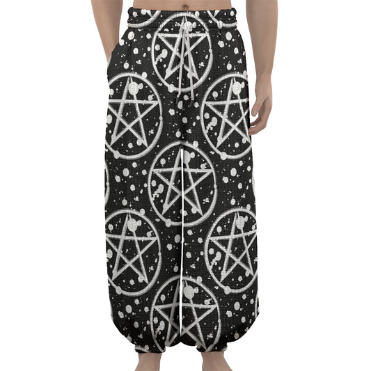 Black And White Wicca Pentagram Print Lantern Pants