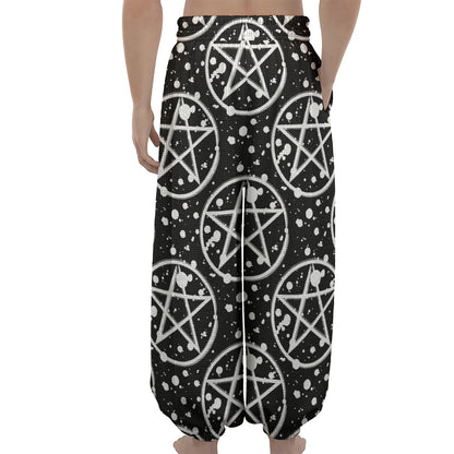 Black And White Wicca Pentagram Print Lantern Pants