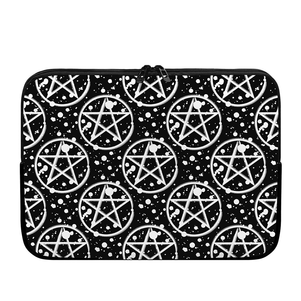 Black And White Wicca Pentagram Print Laptop Sleeve