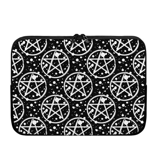 Black And White Wicca Pentagram Print Laptop Sleeve