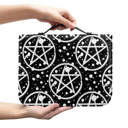 Black And White Wicca Pentagram Print Leather Bible Cover