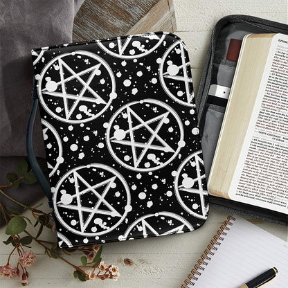 Black And White Wicca Pentagram Print Leather Bible Cover