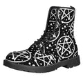 Black And White Wicca Pentagram Print Lace-Up Boots