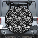 Black And White Wicca Pentagram Print Leather Spare Tire Cover