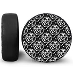 Black And White Wicca Pentagram Print Leather Spare Tire Cover