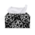Black And White Wicca Pentagram Print Leather Tissue Box Cover