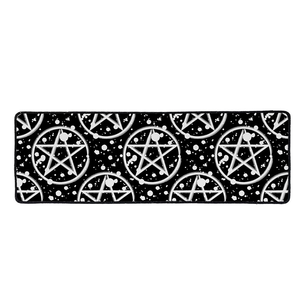 Black And White Wicca Pentagram Print Long Kitchen Mat