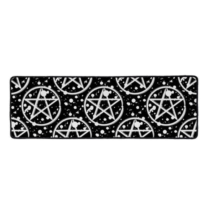 Black And White Wicca Pentagram Print Long Kitchen Mat