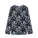 Black And White Wicca Pentagram Print Long Sleeve Short Coat