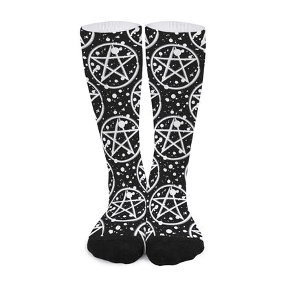 Black And White Wicca Pentagram Print Long Socks