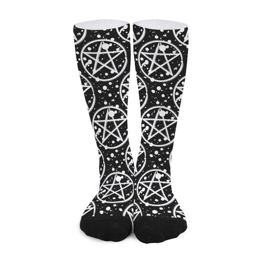 Black And White Wicca Pentagram Print Long Socks