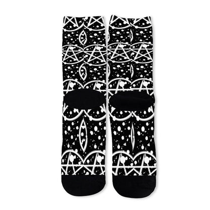 Black And White Wicca Pentagram Print Long Socks