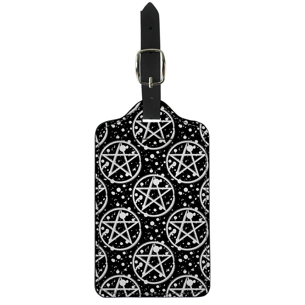 Black And White Wicca Pentagram Print Luggage Tag