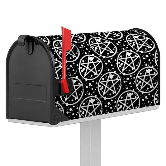 Black And White Wicca Pentagram Print Mailbox Cover