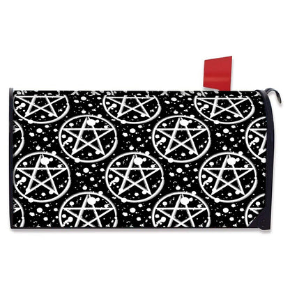 Black And White Wicca Pentagram Print Mailbox Cover