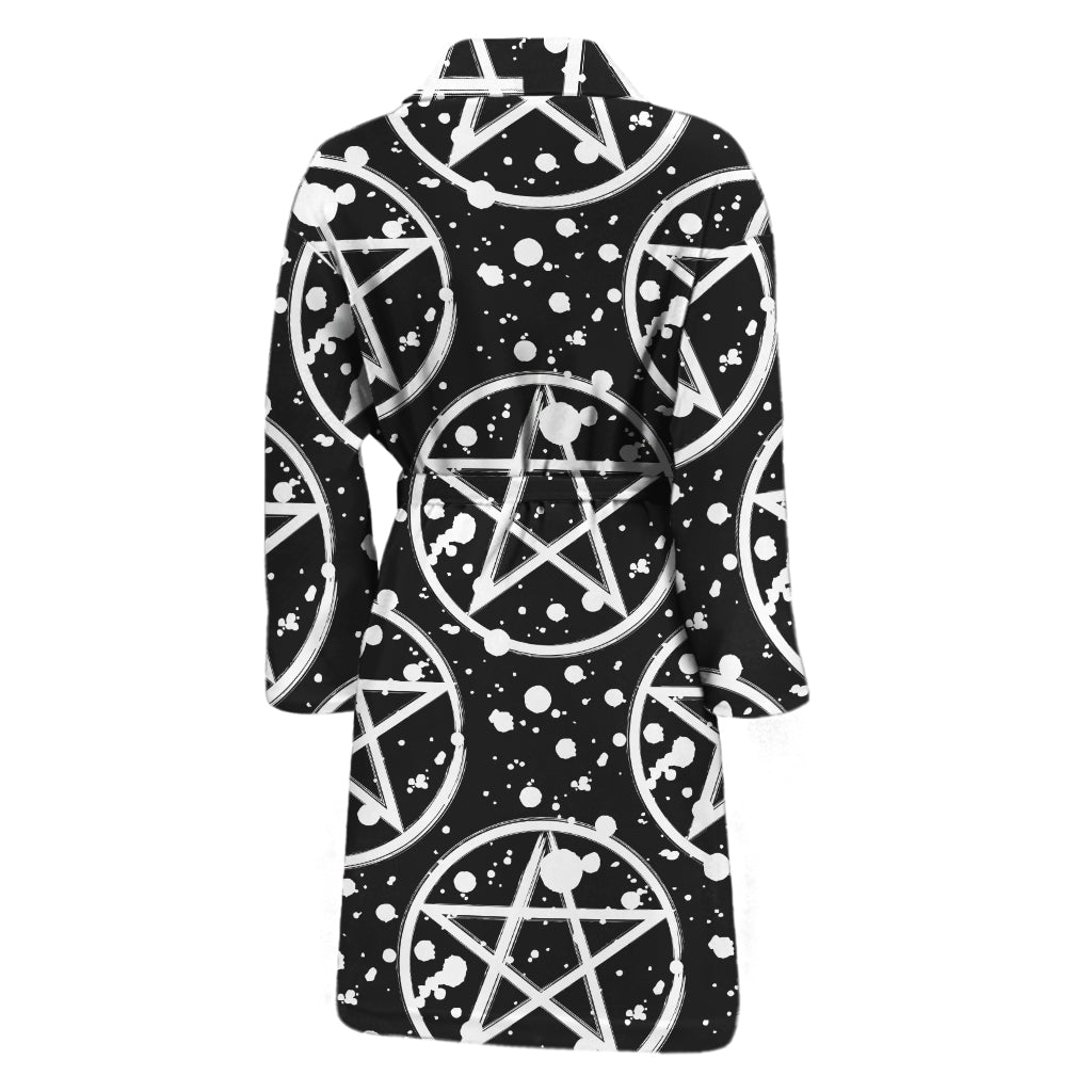 Black And White Wicca Pentagram Print Men's Bathrobe