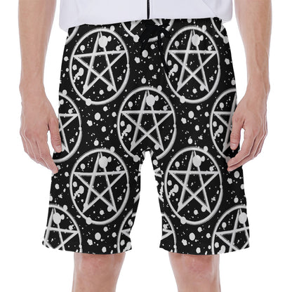 Black And White Wicca Pentagram Print Men's Beach Shorts