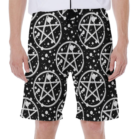 Black And White Wicca Pentagram Print Men's Beach Shorts