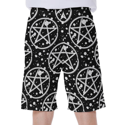Black And White Wicca Pentagram Print Men's Beach Shorts