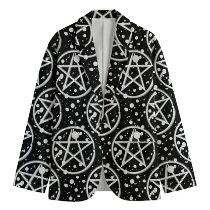 Black And White Wicca Pentagram Print Men's Blazer