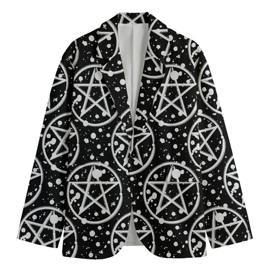 Black And White Wicca Pentagram Print Men's Blazer