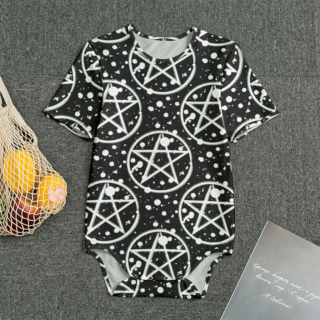 Black And White Wicca Pentagram Print Men's Bodysuit